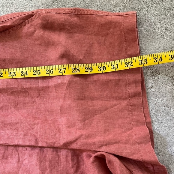 Lou & Grey 100% Linen Short Sleeve Romper Button Up Tie Cinch Waist Terracotta L - Picture 13 of 13